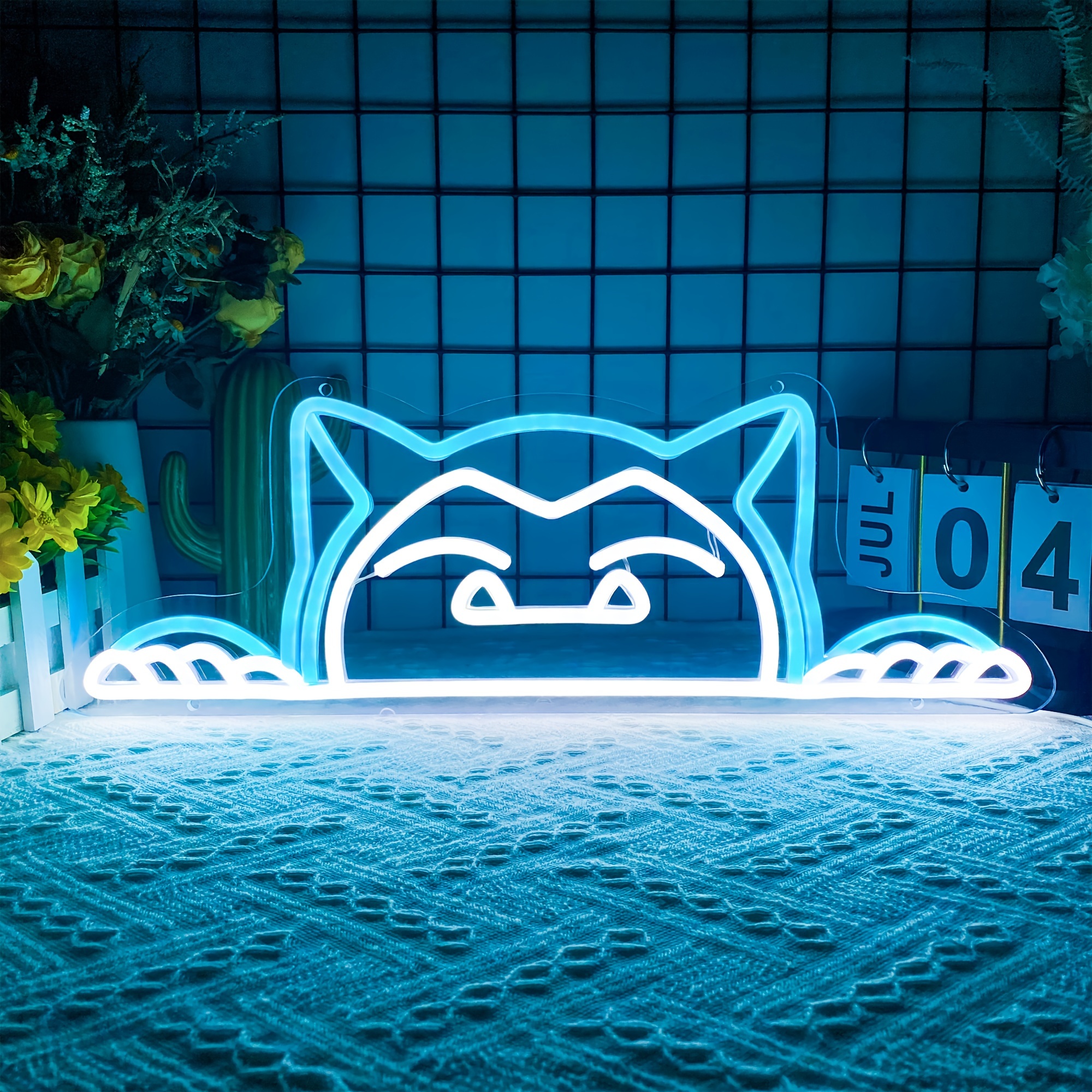 

Cute Bear Neon Sign - Adjustable Blue Led Night Light, Kawaii Wall Decor For ' Room, Usb Powered