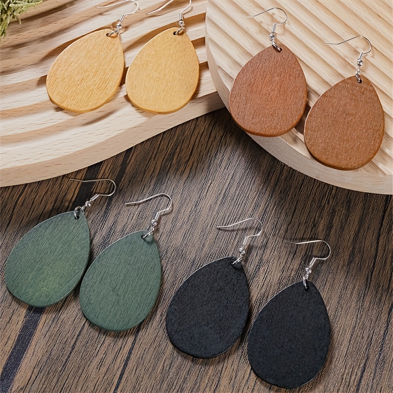 

8pcs Bohemian Tribal Wooden Drop Earrings Set, Nickel-free Copper Hooks, Ethnic Retro , For & Parties, Thanksgiving Gift For Family