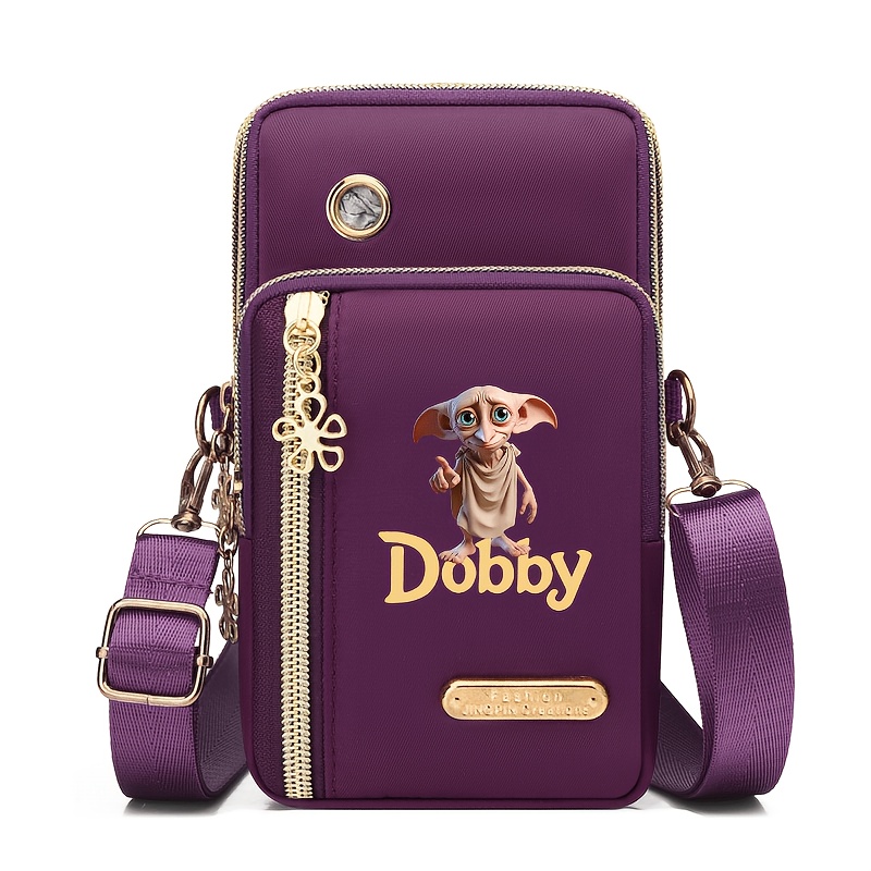 TEMU Wb Harry Potter Women's Versatile Single Shoulder Bag - With Dobby Pattern, Adjustable Body Strap And Zipper Closure, Handbag, Suitable For