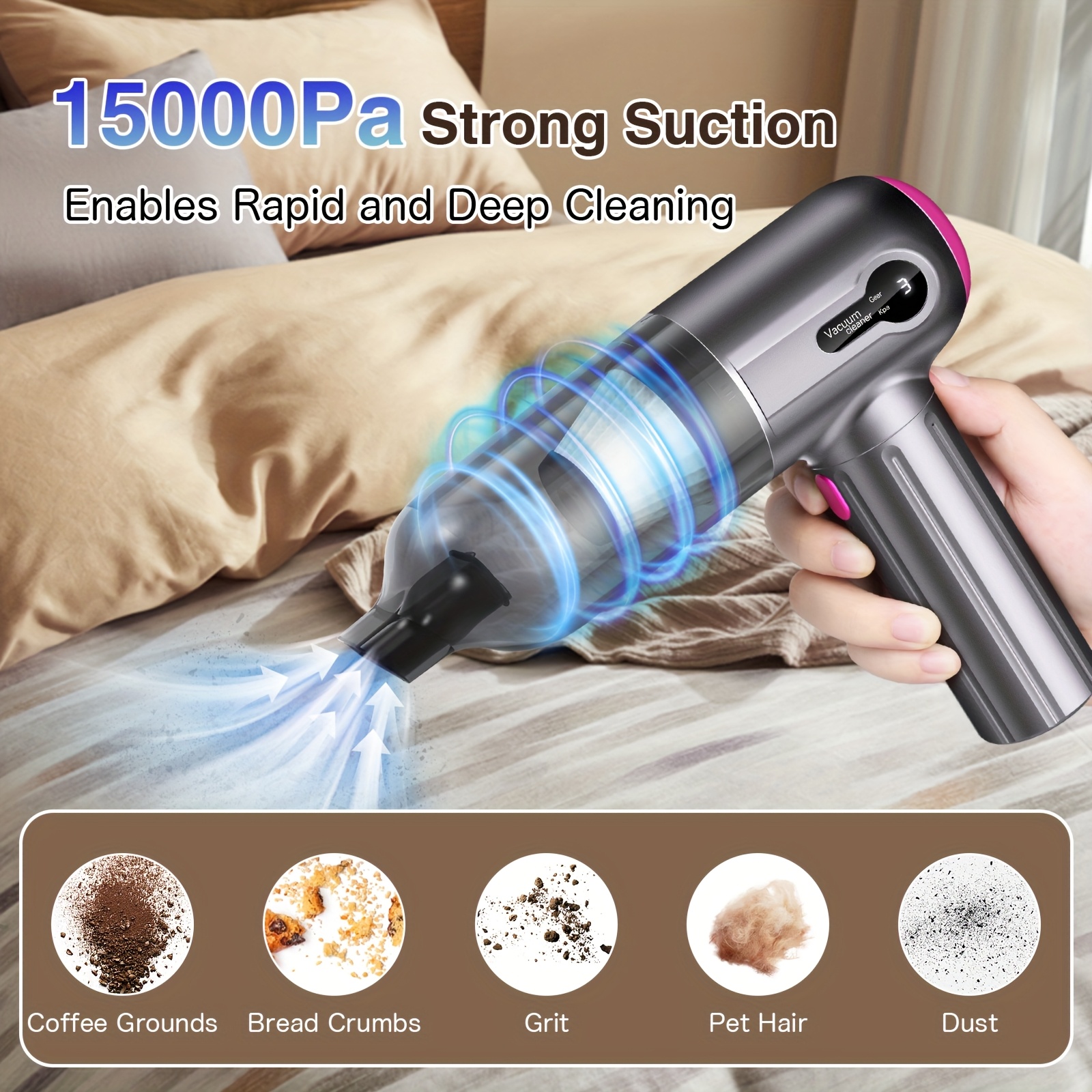 TEMU Handheld Car Vacuum Cleaner Cordless With Brushless Motor, 15000pa High Power Vacuum Cleaner & Air Duster, 2 In 1, Keyboard Portable Vacuum Cleaner, Mini Cleaner For