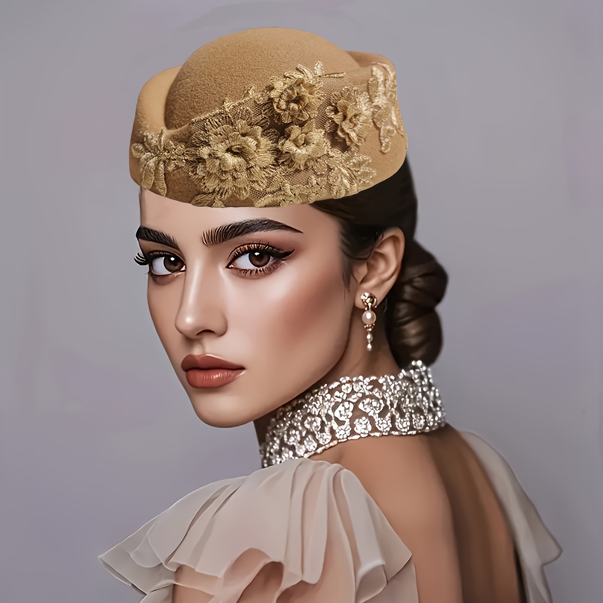 elegant retro womens felt beret church derby hat veil soft  display picture 2