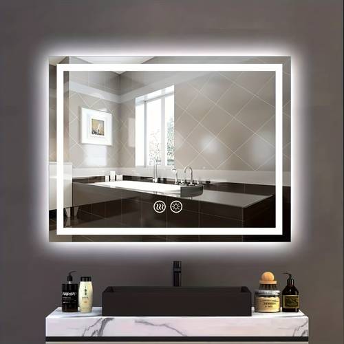 item picture 60cm x 40cm 23 6 15 7in small wall mounted smart makeup mirror rectangular makeup mirror dimmable and color bathroom mirror defogging function led home decoration mirror