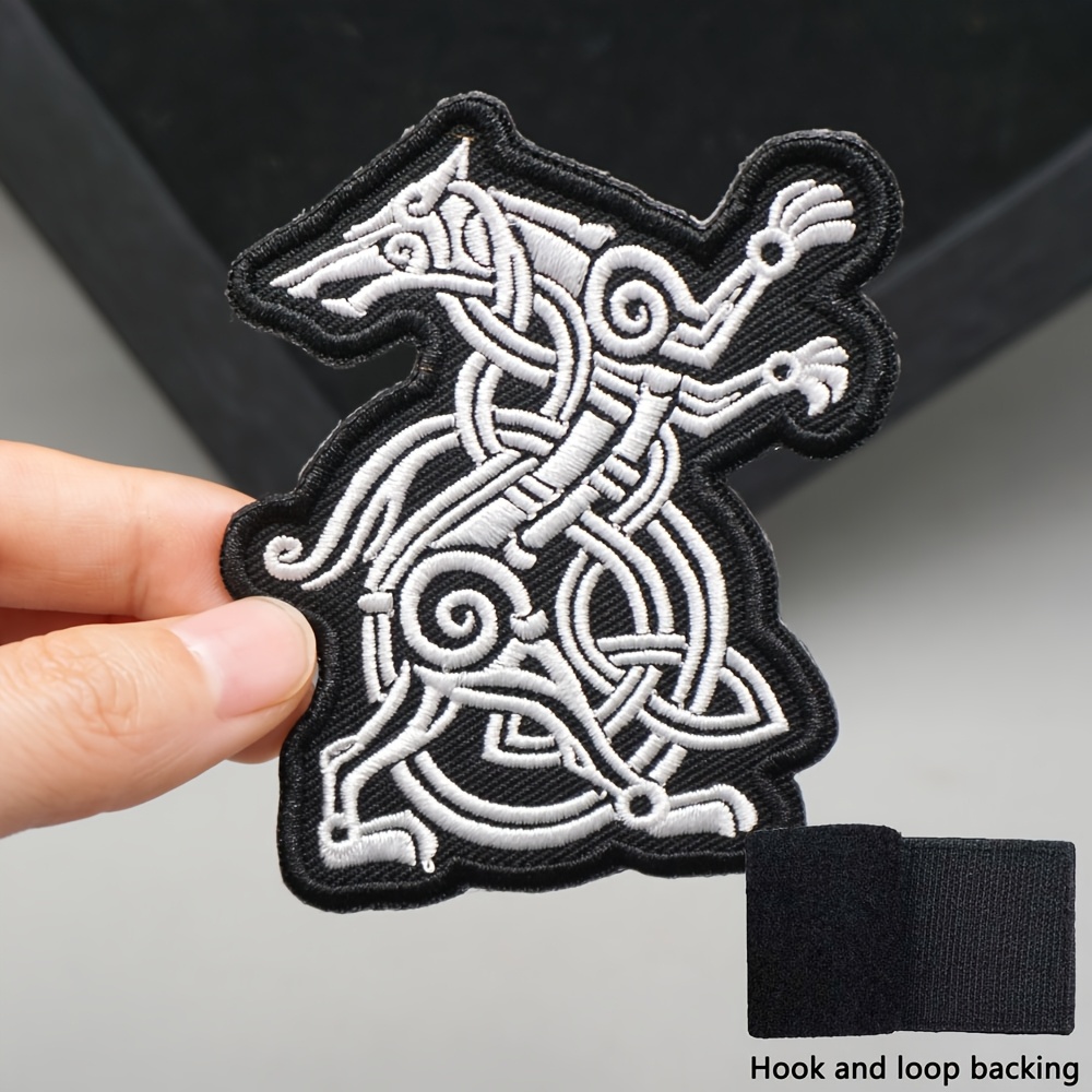 TEMU 1pc Celtic Knot Wolf Embroidered Patch With Hook-and-loop Backing
