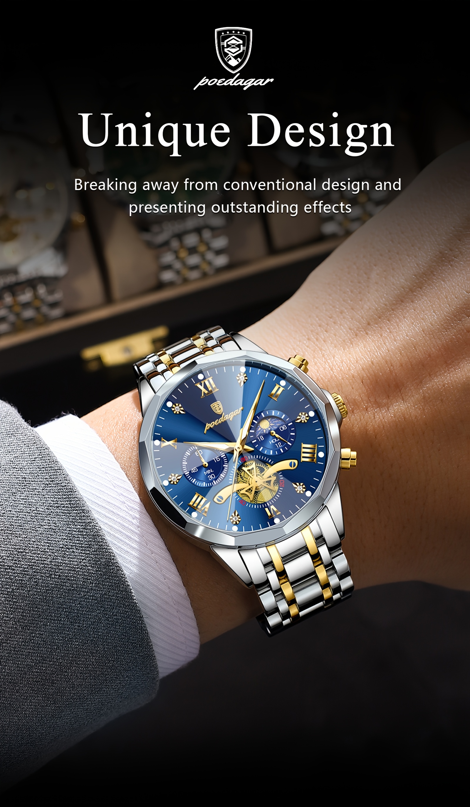   mens luxury watch waterproof luminous chronograph wristwatch with calendar stainless steel korean style quartz watch suitable for swimming daily wear ideal gift for christmas fathers day 3atm Product details 2