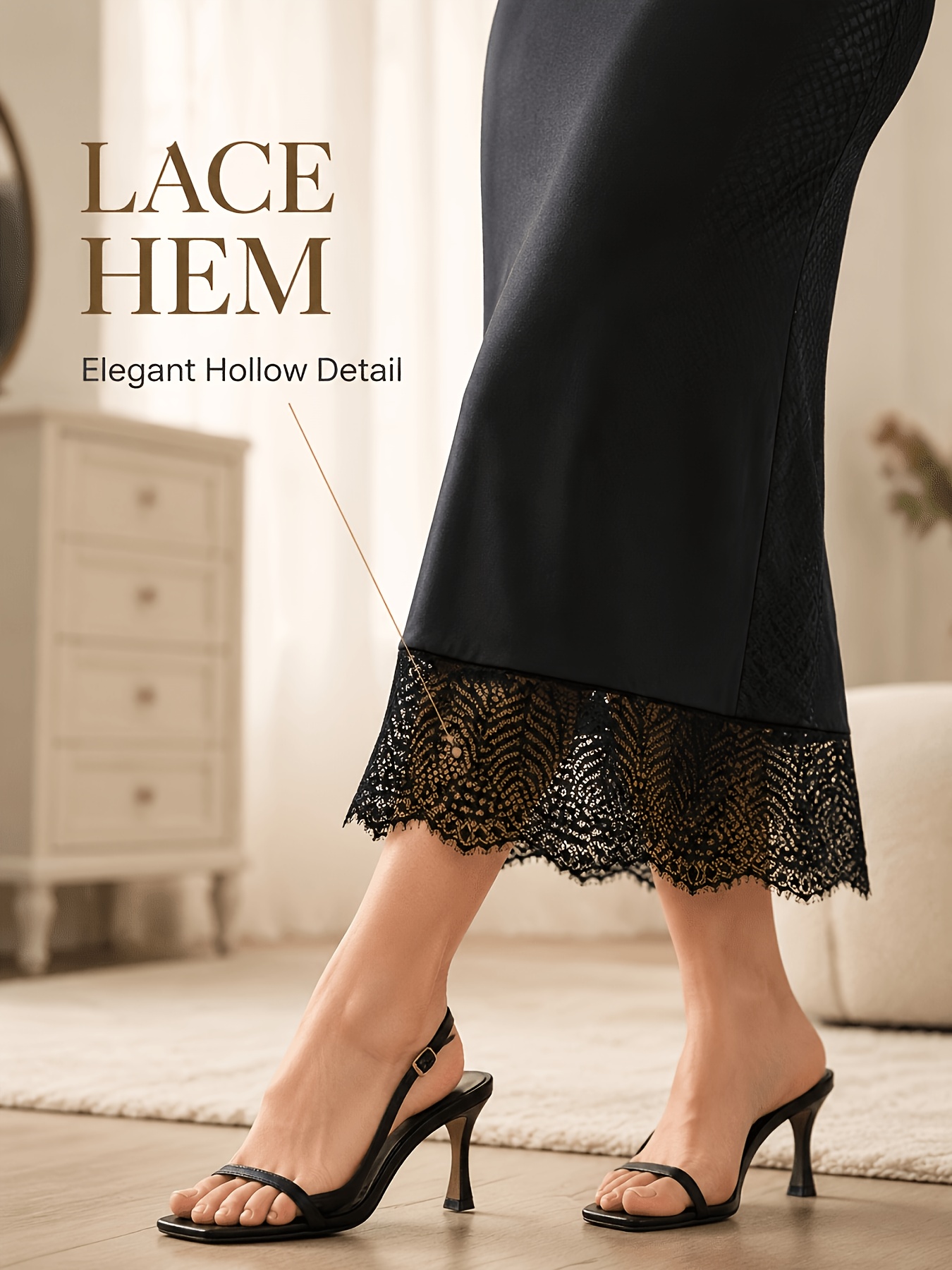 Elegant Lace-Trimmed Long Skirt for Women - Lightweight, Breathable & Stretchy Viscose, Anti-Slip & Anti-Static, Contrast Lace Trim Petticoat, Underwear & Shapewear for Daily Wear