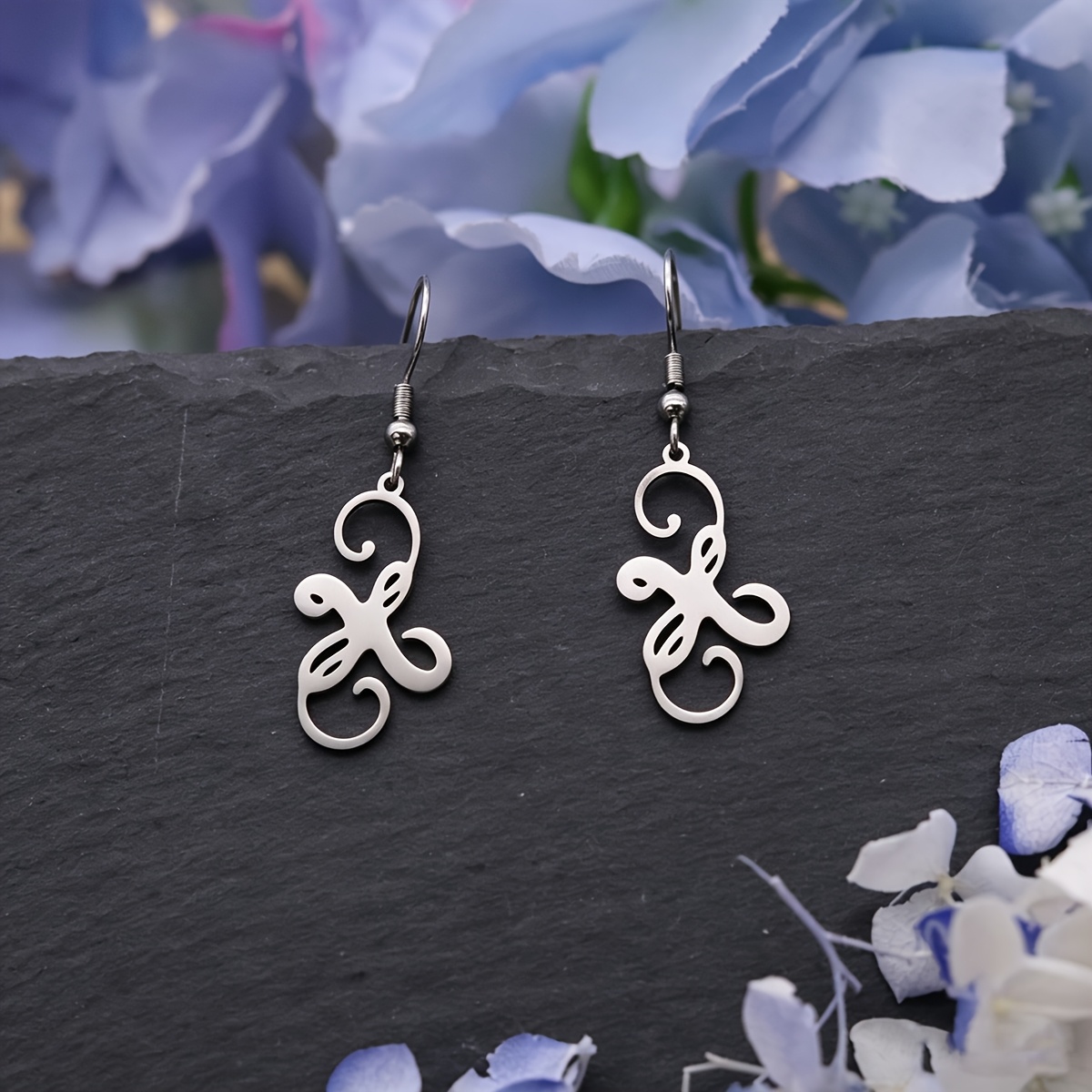 Women's Stainless Steel Abstract Vine Swirl Dangle Earrings, Boho Style