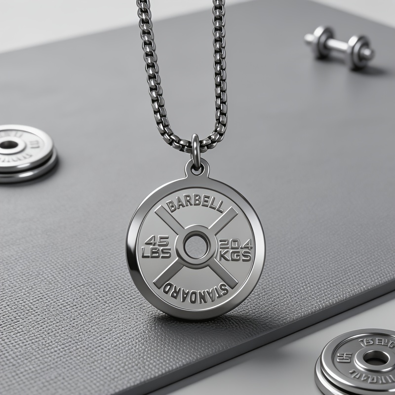 TEMU Collana da con ciondolo a forma di dischi per bilanciere, collana da palestra in acciaio inossidabile "No No ", regalo per per hip hop, sport ,