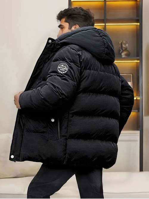 mens thickened warm windproof winter jacket casual versatile outdoor hiking coat with side pockets zipper closure 100 polyester suitable for cold weather hiking accessory length padded coat