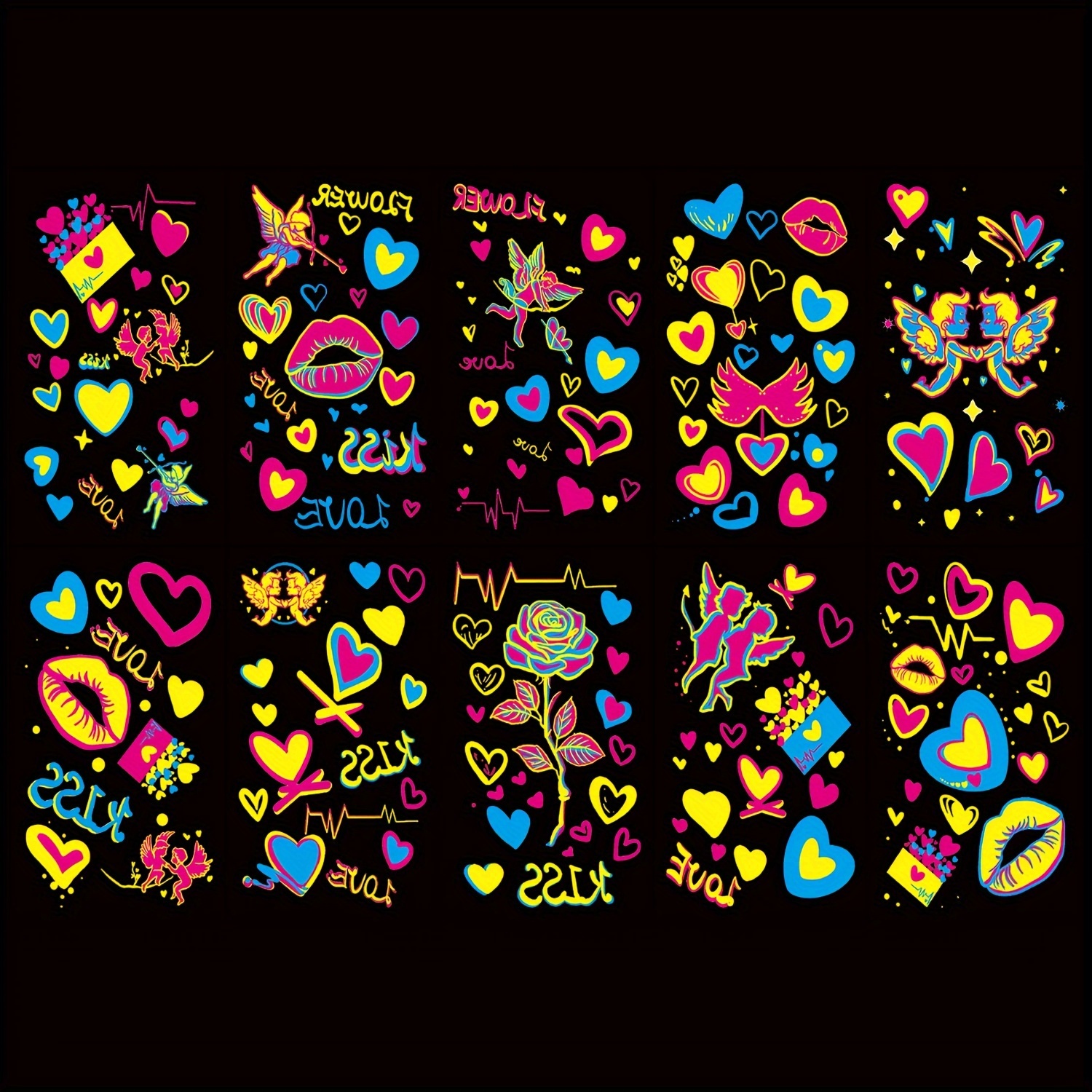 

10pcs -the- Tattoos - Uv , Hearts & Beats For And - For Parties