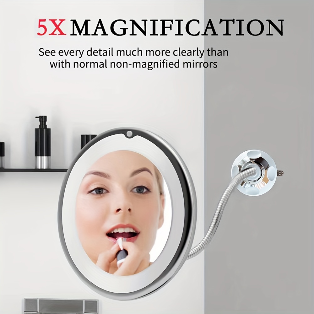 

Led Makeup Mirror With 360° Rotation, Suction Cup Mount For Bathroom & Vanity - Adjustable Brightness, Battery-powered, Polished Finish Vanity Mirror Vanity Mirror With Lights