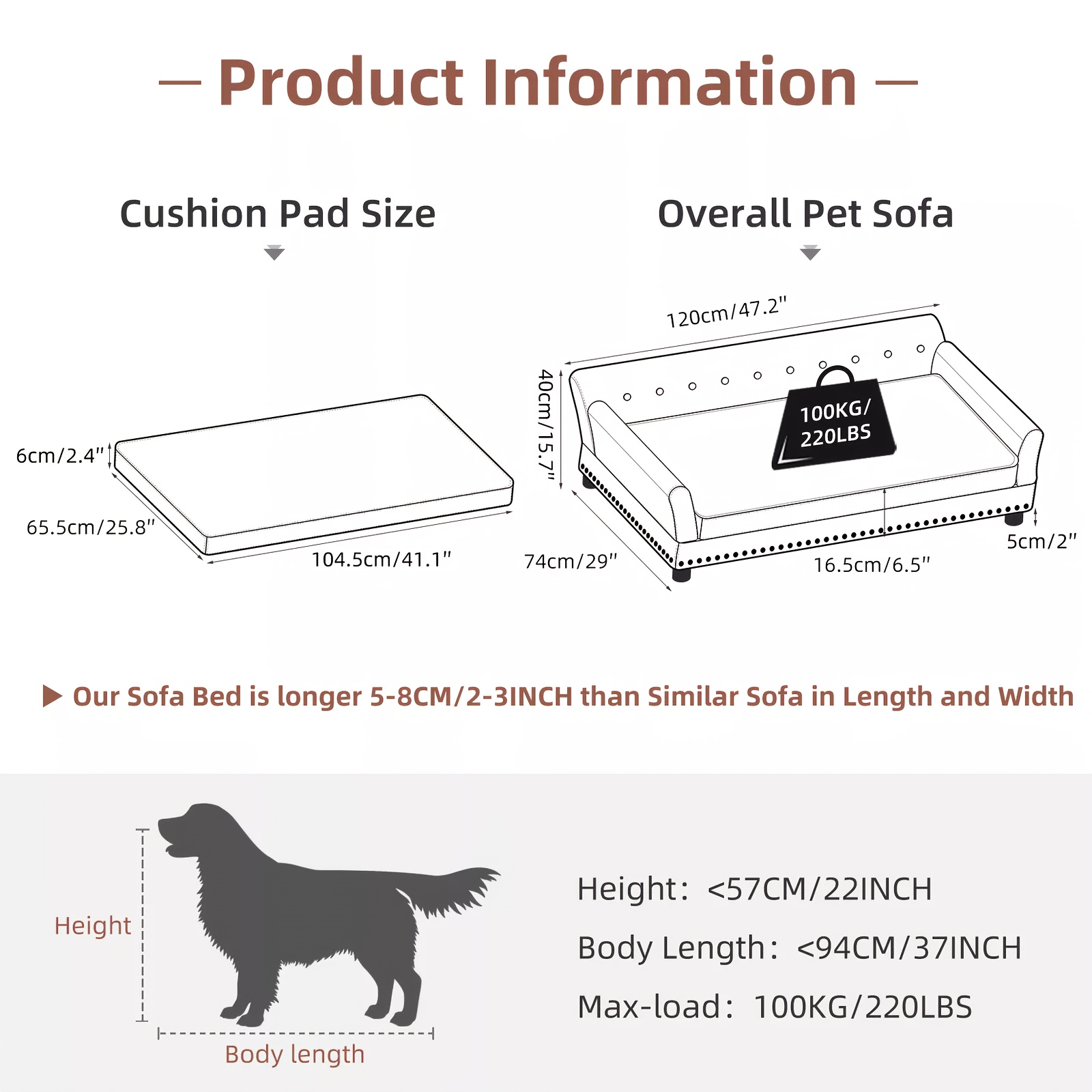 TEMU Large Dog Sofa Bed: Luxury Raised Dog Bed, Pet , Dog Lounge Bed, Microfiber Leather Upholstered Bed, With Removable Cushion, For Medium To Large