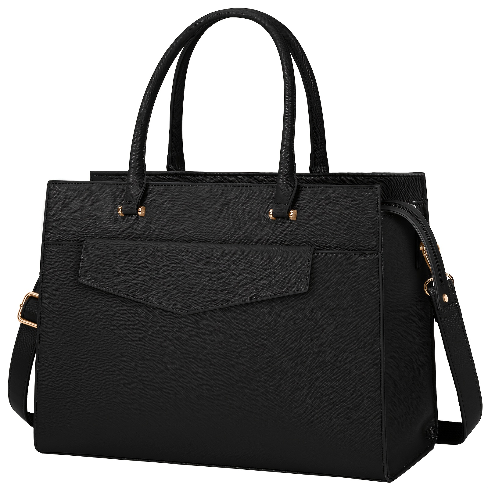 Image of Rainsmore Women's Shoulder Bag, A Versatile 2-in-1 Shopper Designed For Carrying .6-inch Laptop, Suitable For Work, Business, Or School, In Black, Size M, With A