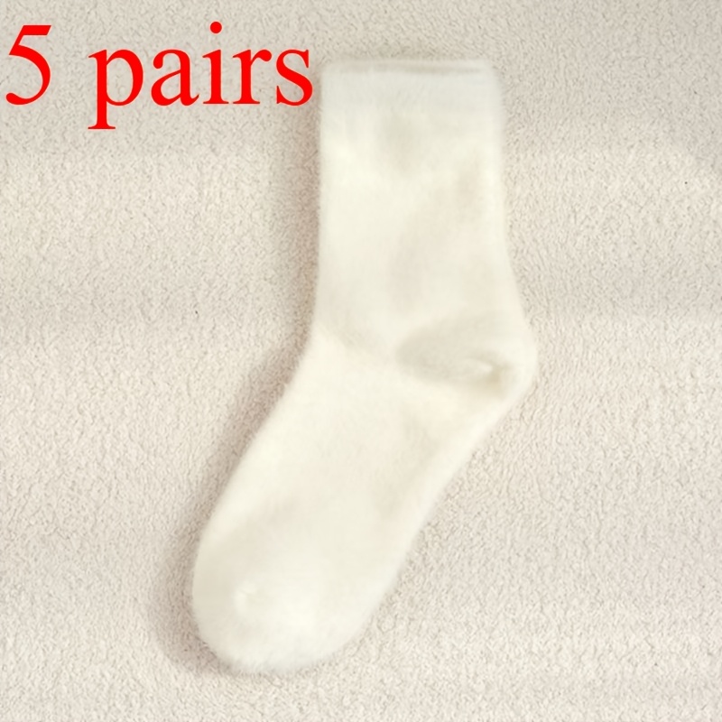 10pcs/5 Pairs Women' Soft Plush Socks - Comfortable, Mid-calf, Solid Color For