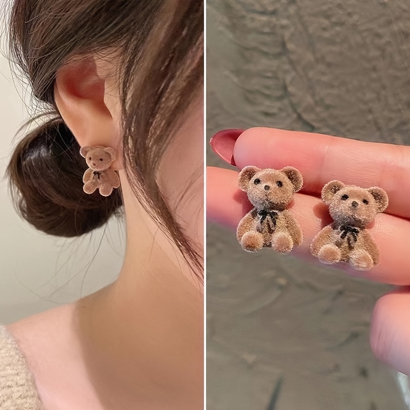 

Vintage Cute Bear Stud Earrings For Women, Alloy Plush Teddy Bear Ear , No Plating Iron Post, Daily & Gift , Suitable - Pair