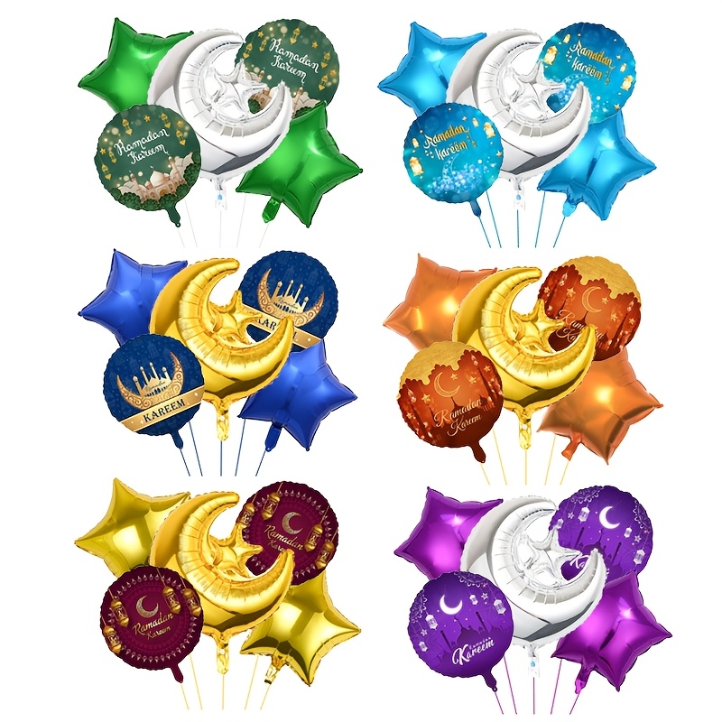 

5pcs Ramadan et Étoiles Ballon Set, Film Aluminium, Pas d'Électricité , Couleur , pour Célébrations Générales et Décorations Intérieures