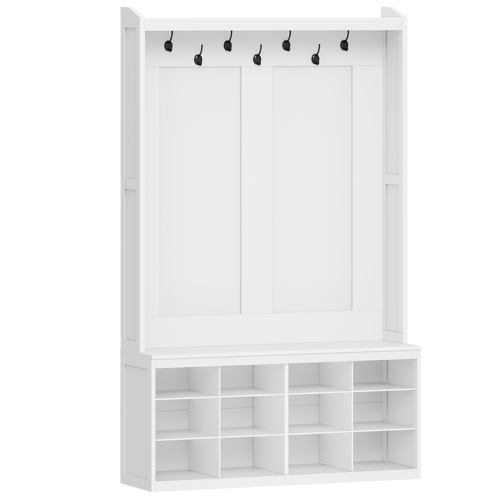 Coat Rack, Wardrobe, Closet Rack With 7 Double Hooks, 12 Open Shelves, Hallway Coat Rack Set, Freestanding Hangers, Suitable For Entrance Areas And , Dimensions: 32 X 100 X 181.5 Cm, White