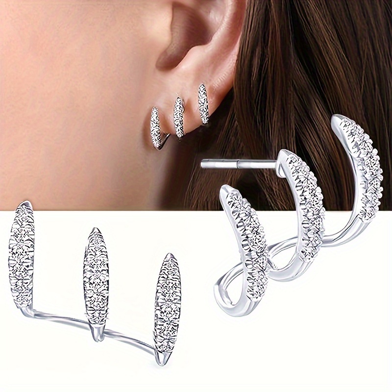 

1pair Simple Curved Claw Stud Earrings Bling Bling Elegant Style Inlaid Rhinestone Stud Earrings Jewelry For Women