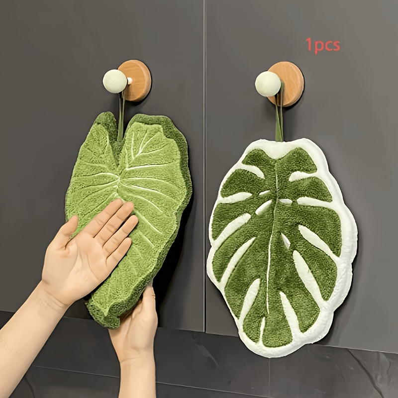 TEMU 1pc Leaf Shaped Kitchen/bathroom Towels, With Hanging Hook Design, Made Of Absorbent Material. Suitable For Bathroom, Dining Room And Kitchen.