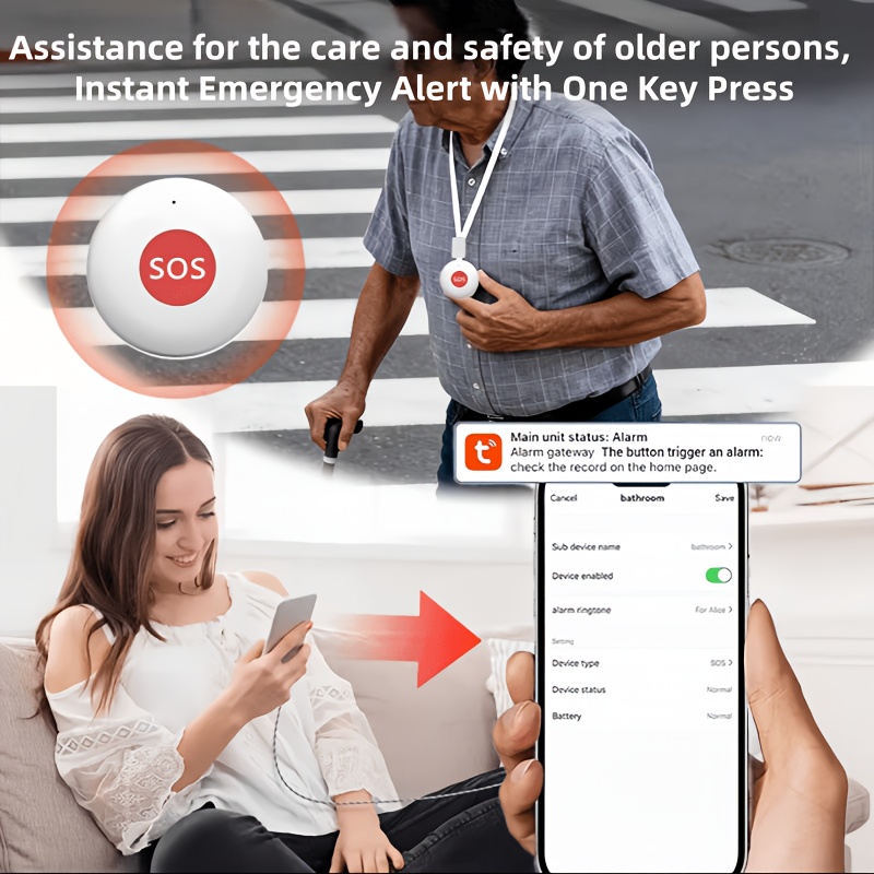 3-Pack Tuya Intelligente Draadloze Noodknop SOS Medisch Alarm Systeem One Click Alarm Pager, Draagbaar Koord Ontwerp, Geen Belasting voor Ouderen om te Dragen, en de Volledige Geschiedenis van Bellen voor Hulp Kan Worden Gecontroleerd, Werkt op Batterijen