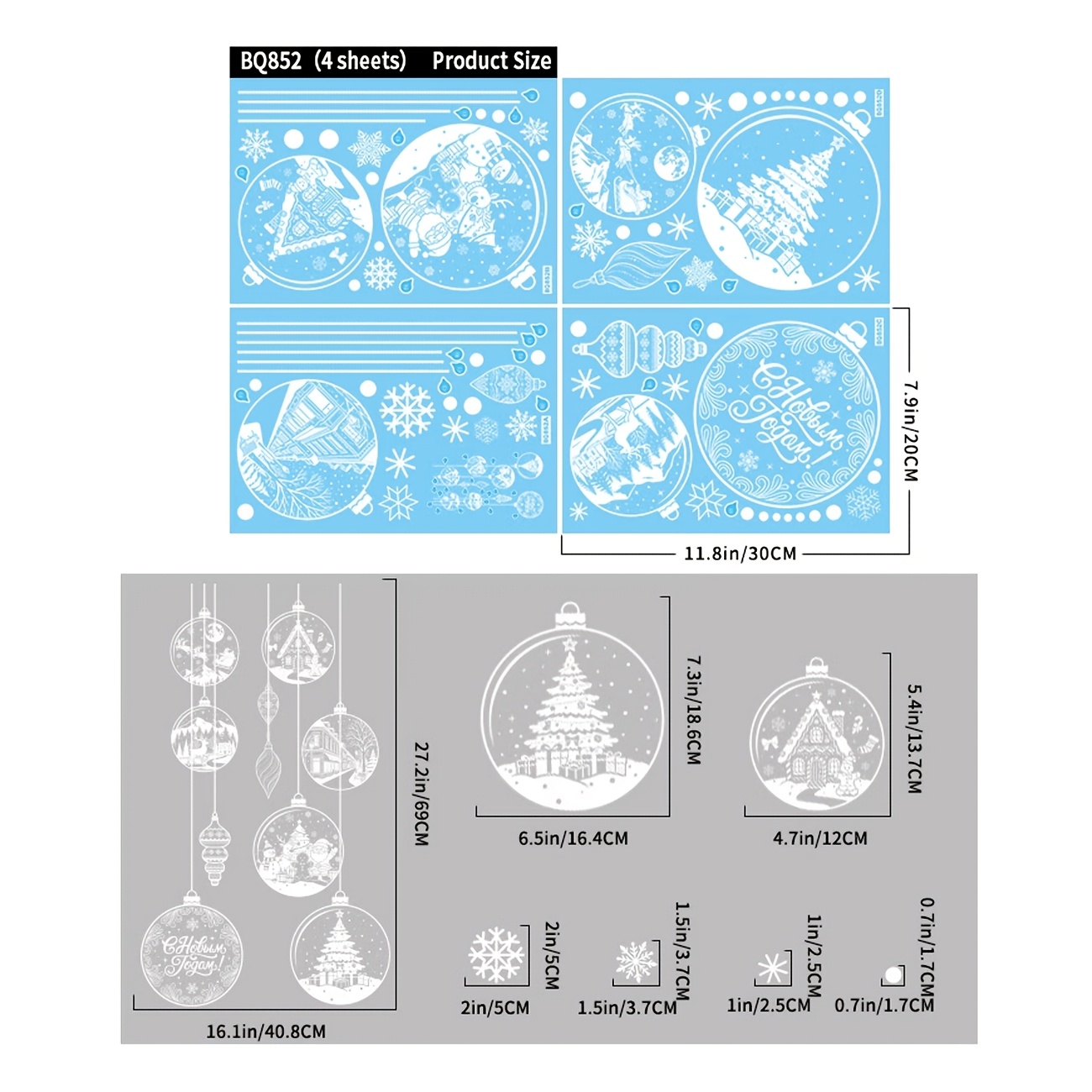 TEMU 4pcs Christmas Stickers - White, Warm Snowflakes, Static Stickers, Self-adhesive Christmas Tree Ornaments, Glass Stickers, For Display Windows