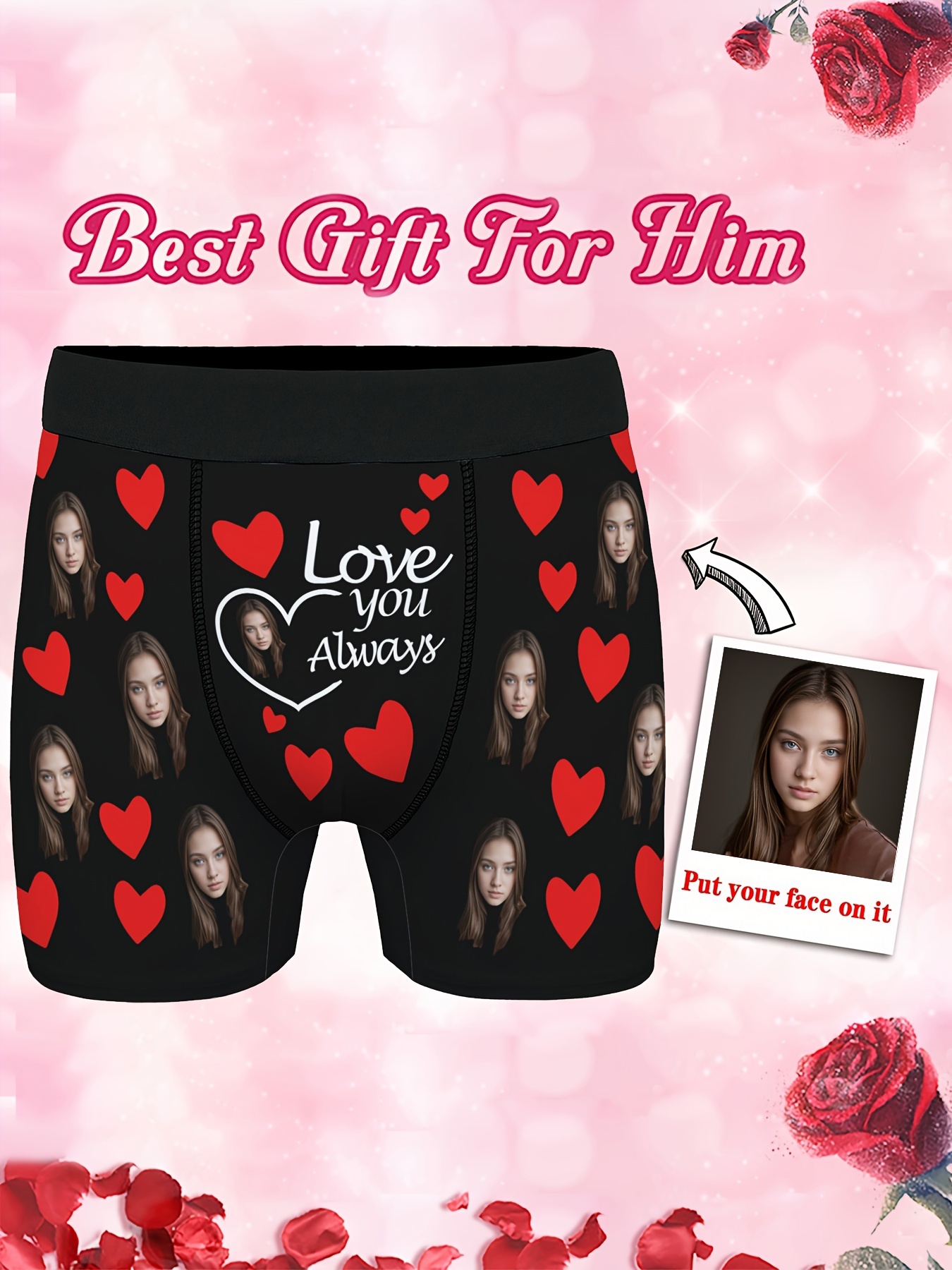 Face Photo Underwear Men Boxer Brief Custom Boyfriend Valentine Day Gift  Husband