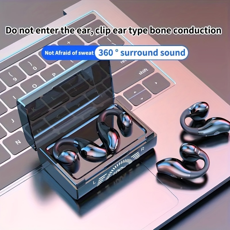 Mini Auriculares Inalambricos Conducción Ósea Con Clip Negro