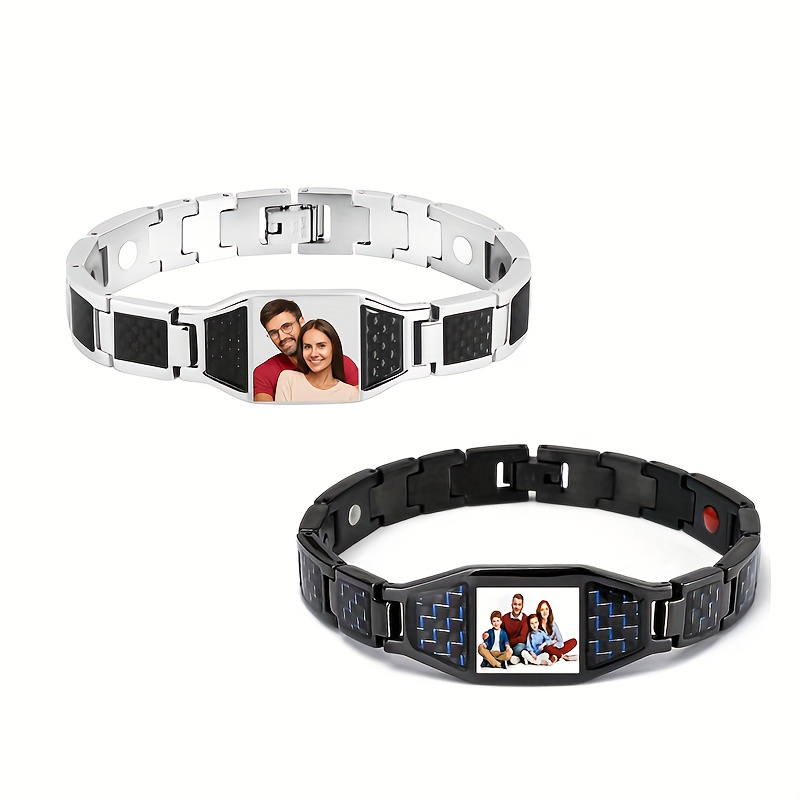 

Custom Photo Titanium Steel Bracelet For Men - 1pc Fashionable Personalized Commemorative Jewelry, No Precious Metal Plating, Stainless Steel - Ideal Gift For Father's Day