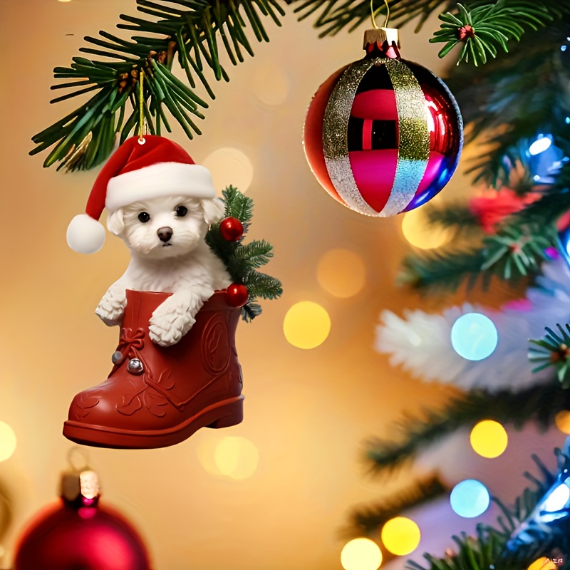

Acrylic Christmas Tree Ornament - Red Boots & White , Holiday Decor, Backpack Charms & Car Hanging Accessories