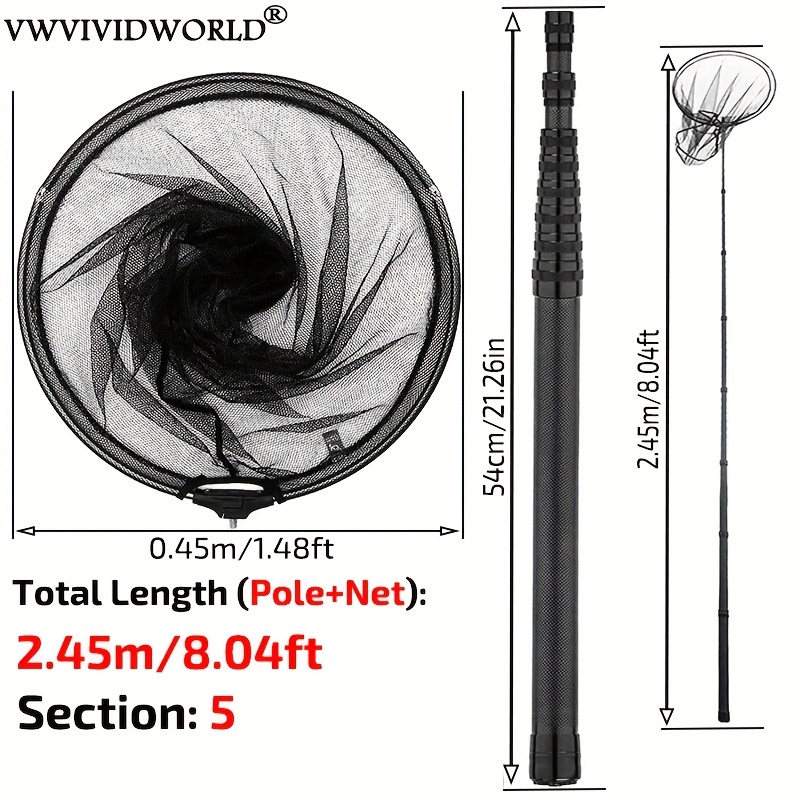 2022 Fishing Nets Fly Landing Carbon Foldable Collapsible Telescopic Pole  Handle Triangle And Round Net Pesca Accesorios Tackle