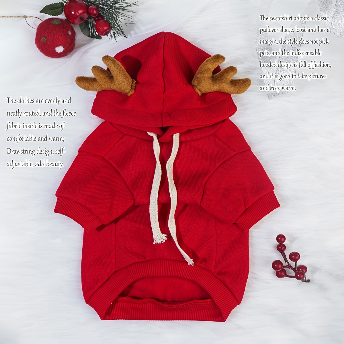 Latest Style Christmas Plush Reindeer Horn Drawstring Sweatshirt, Holiday Costume Pocket Sweatshirt