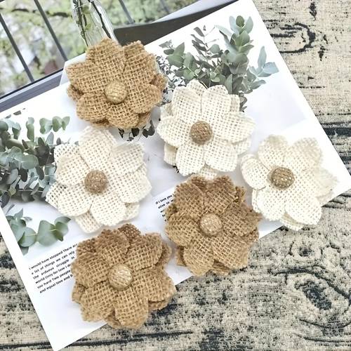 6pcs handmade fiber linen burlap flowers with diy bows craft bows suitable for gift wrapping wedding decorations christmas party accessories pre made bows no feathers narrow width for clothing hats bags