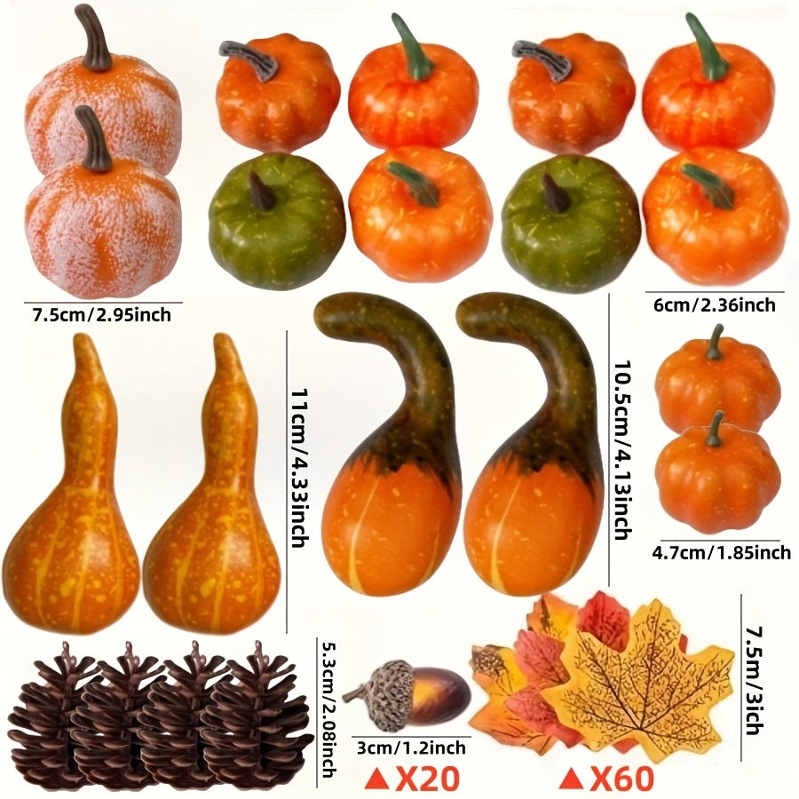 Image of 100pcs Set, Harvest Thanksgiving Artificial Pumpkin Gourd Set, 16pcs Fake Pumpkins, 24pcs Fake Pinecones And , 60pcs Fake , Autumn Decoration, Wedding Table, Halloween Decoration, Party Decorations