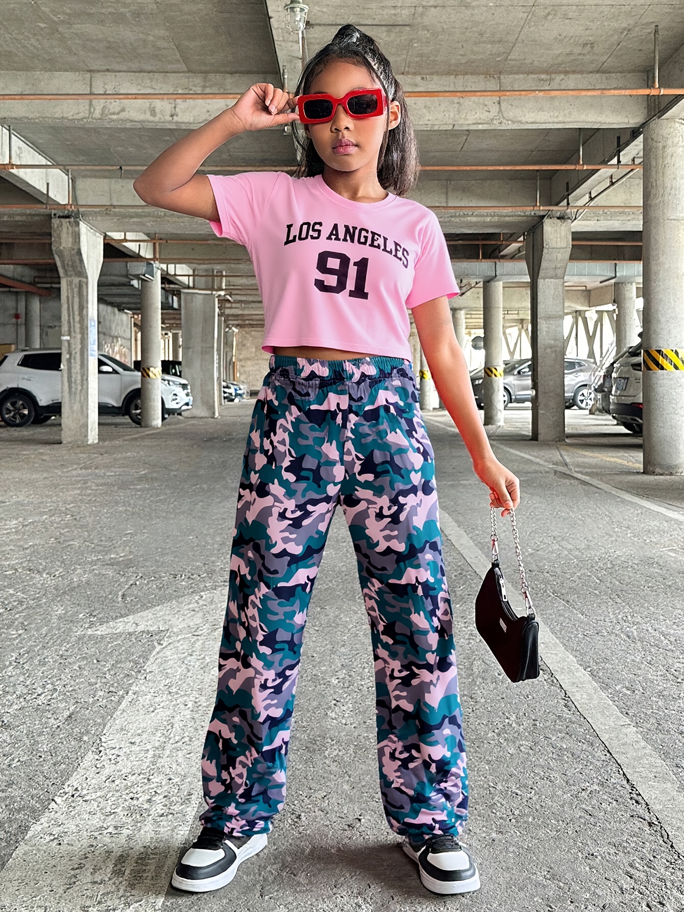 2pcs girls outfit set short sleeve v neck crop top loose Temu