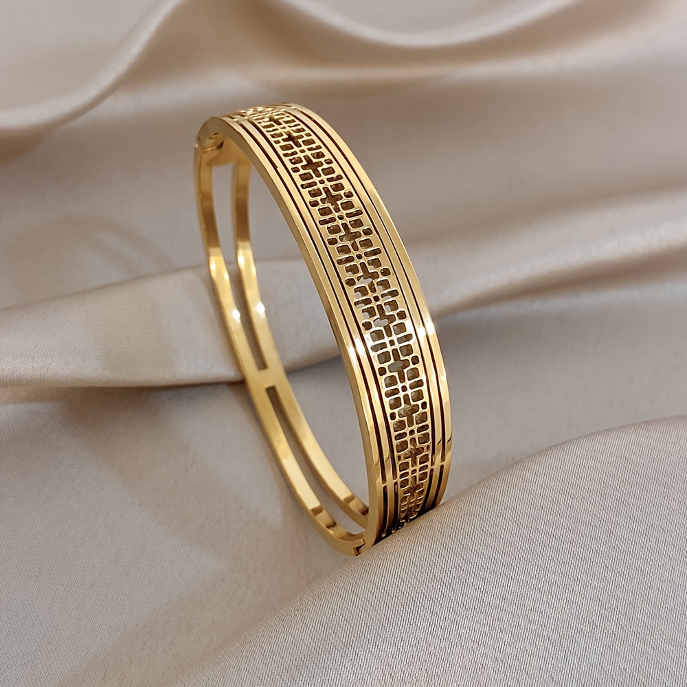 TEMU Bracelet Luxueux Plaqué à Bouche Ouverte avec Manchettes en d'Acier Inoxydable, Parfait pour les Fêtes, Banquets, ou Anniversaires, Cadeaux