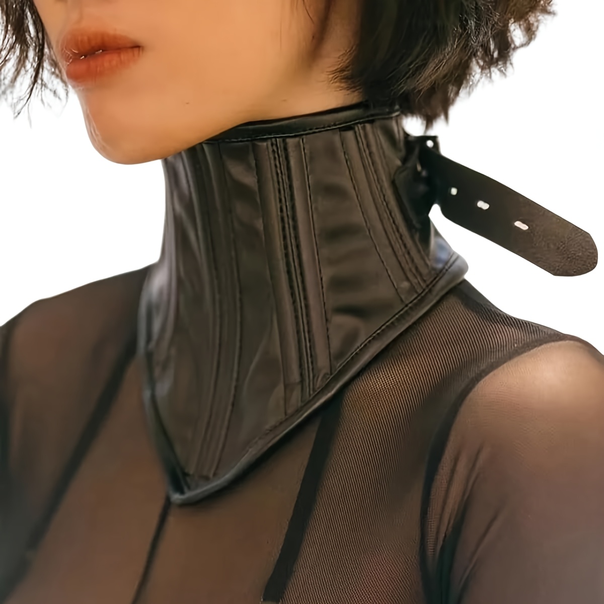 gothic   faux leather collar neckpiece high collar mesh   for steampunk and cosplay black with adjustable strap cosplay accessory   fashion adjust