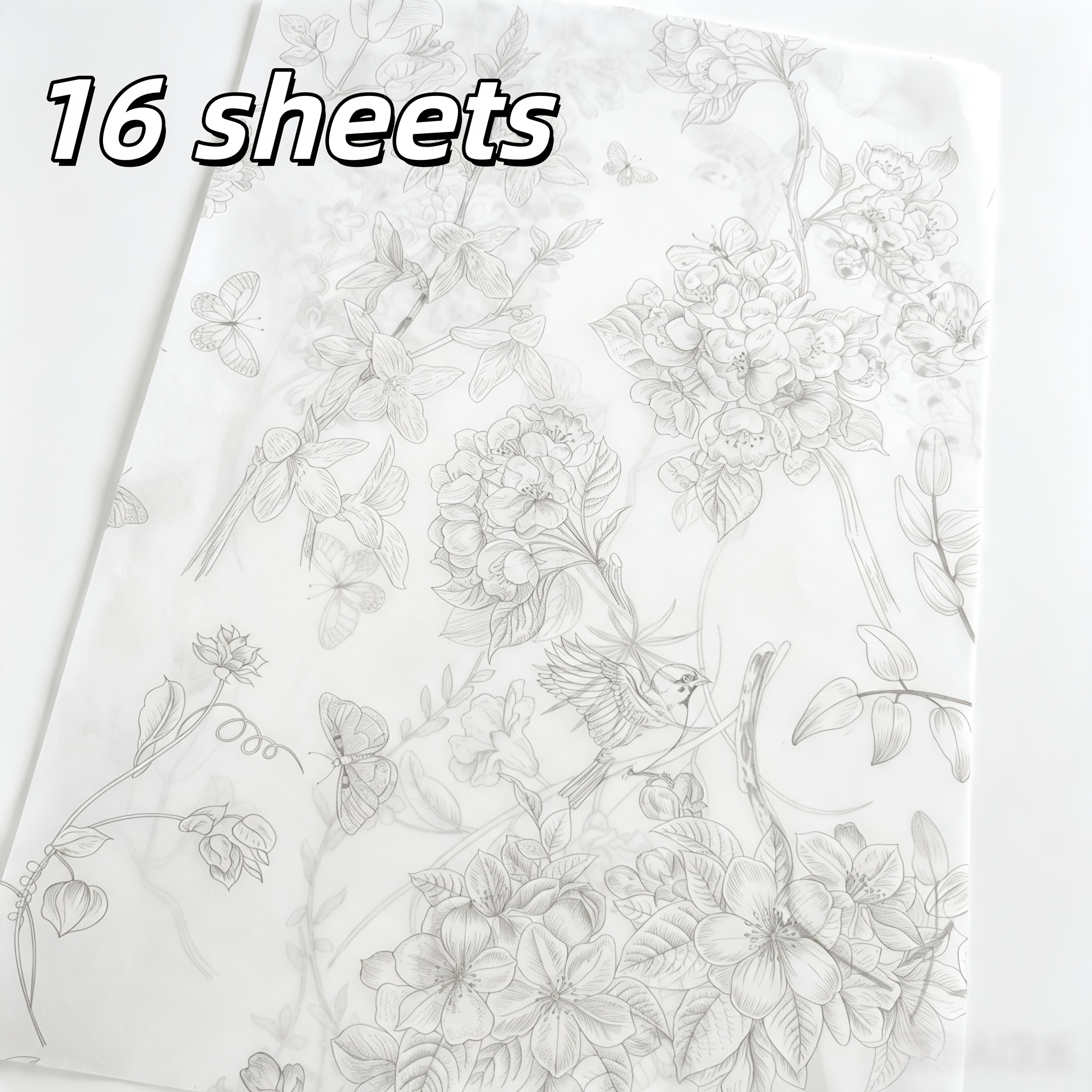 TEMU Grey Line Drawing Lilac Floral Tissue Paper 50×35cm (19.69×14 Inches), 16 Sheets, Multipurpose Wrapping Tissue For Wedding, Birthday, Holiday