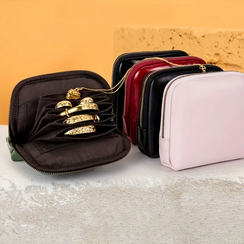 luxury womens genuine leather jewelry organizer pouch with tassel zipper vintage style multi layer travel makeup case for rings pendants lightweight portable compact bag in details 1