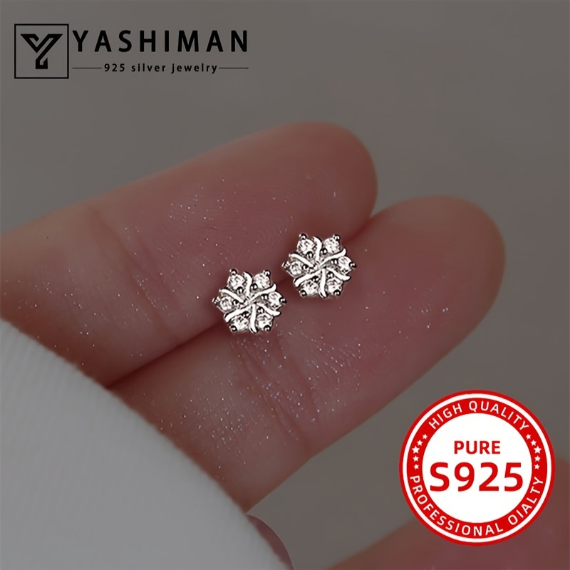 

Yashiman S925 Sterling Silver Snowflake Stud Earrings, Elegant & Cute, Versatile Ear Jewelry For Women, For Daily Wear
