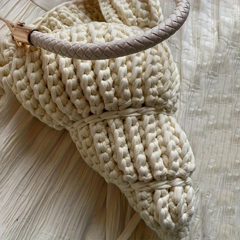 [Handwoven Seashell Crochet] Lightweight Polyester Handwoven Seashell Crochet Handbag | Detachable Adjustable Strap, Summer Vacation Women's, Casual Open Design Beach Bag