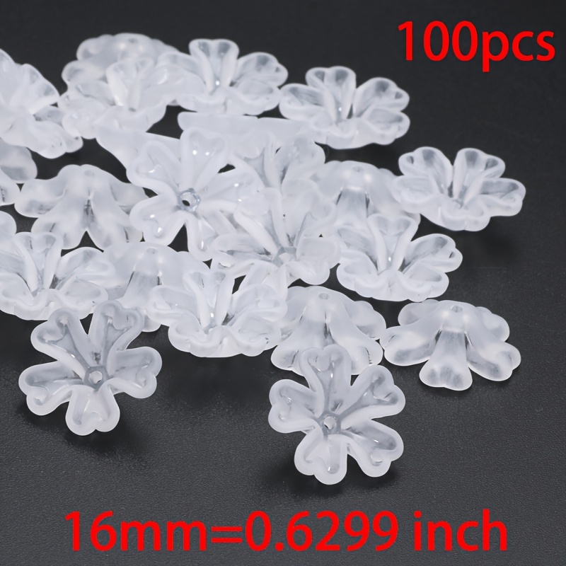 TEMU Lot de 100 perles acryliques blanches givrées de 16mm avec motif cœur et fleur à pétales pour bijoux, chaussures et accessoires de montre