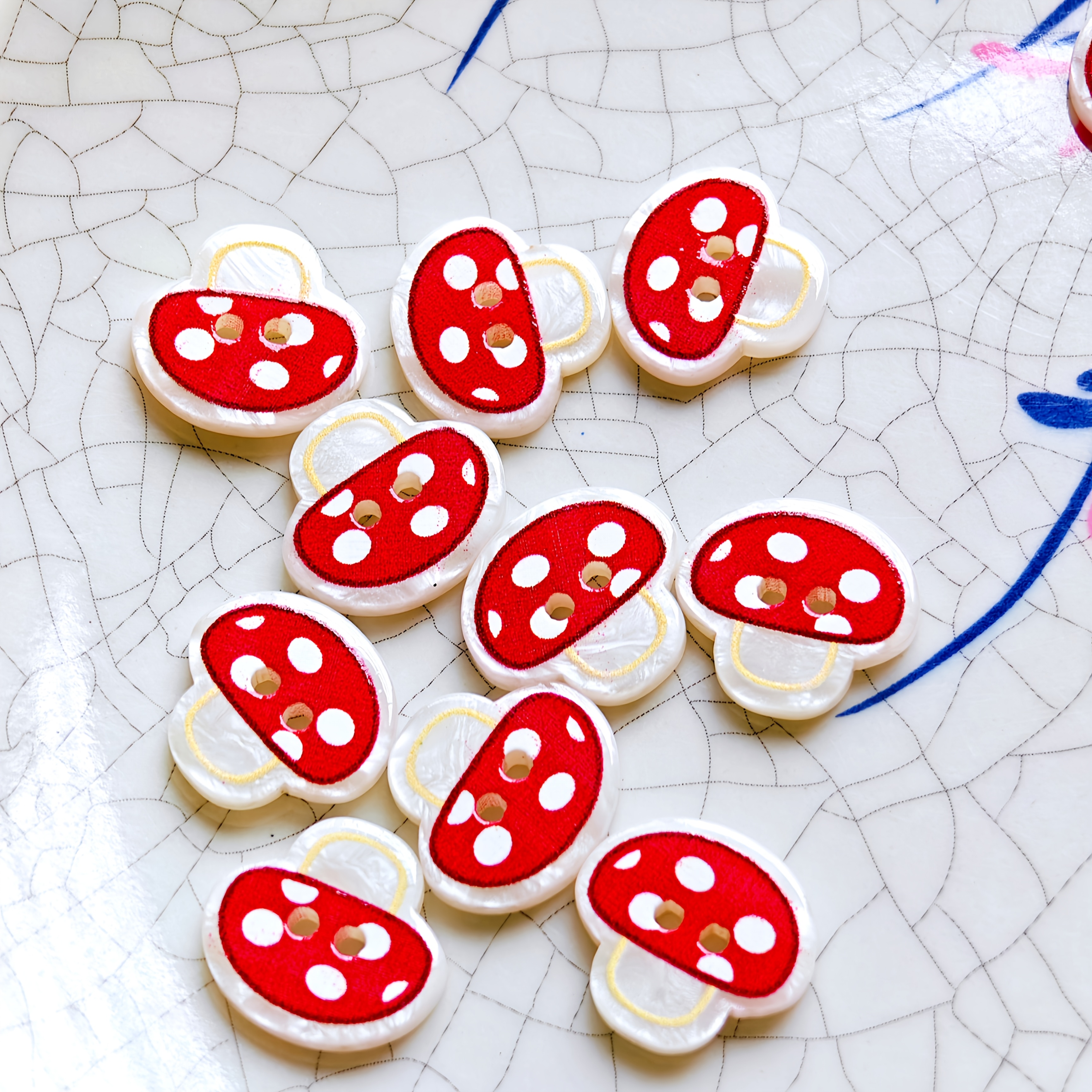 Image of 10pcs Cute Cartoon Red Mushroom Buttons For Sweater Cardigan Diy Handmade Decorative Fasteners