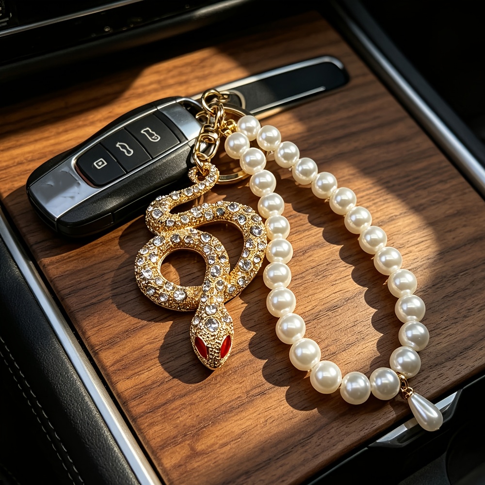 TEMU . Eleganter Metall Strass Schlangen Schlüsselanhänger, Damen Handtaschen Anhänger, Modische Tier Auto Schlüssel Zubehör, Vatertagsgeschenk