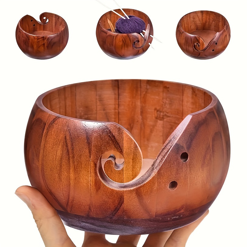 

Wooden Yarn Bowl With Spiral Design - Handcrafted Knitting And Crochet Organizer Bowl With Holes For Yarn Feed - Crafting Storage And Decor For Home And Office - Gift For Mom, Wife, Grandma