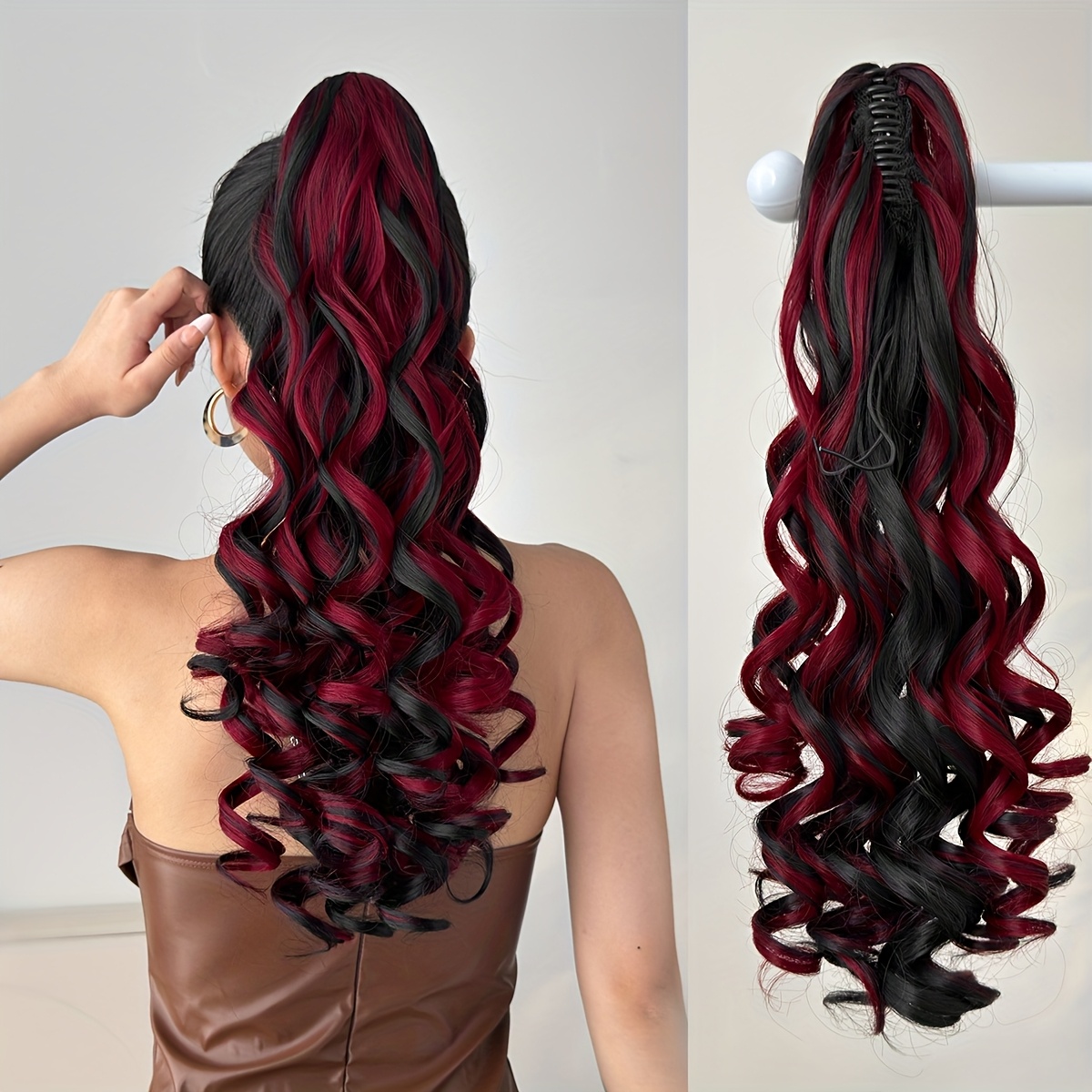 TEMU Extensión de de Caballo con Clip de Garra Profunda para Mujer YUSULAXI, 22 Pulgadas de Largo, Negro , Cabello Sintético Elástico , Fibra de ,