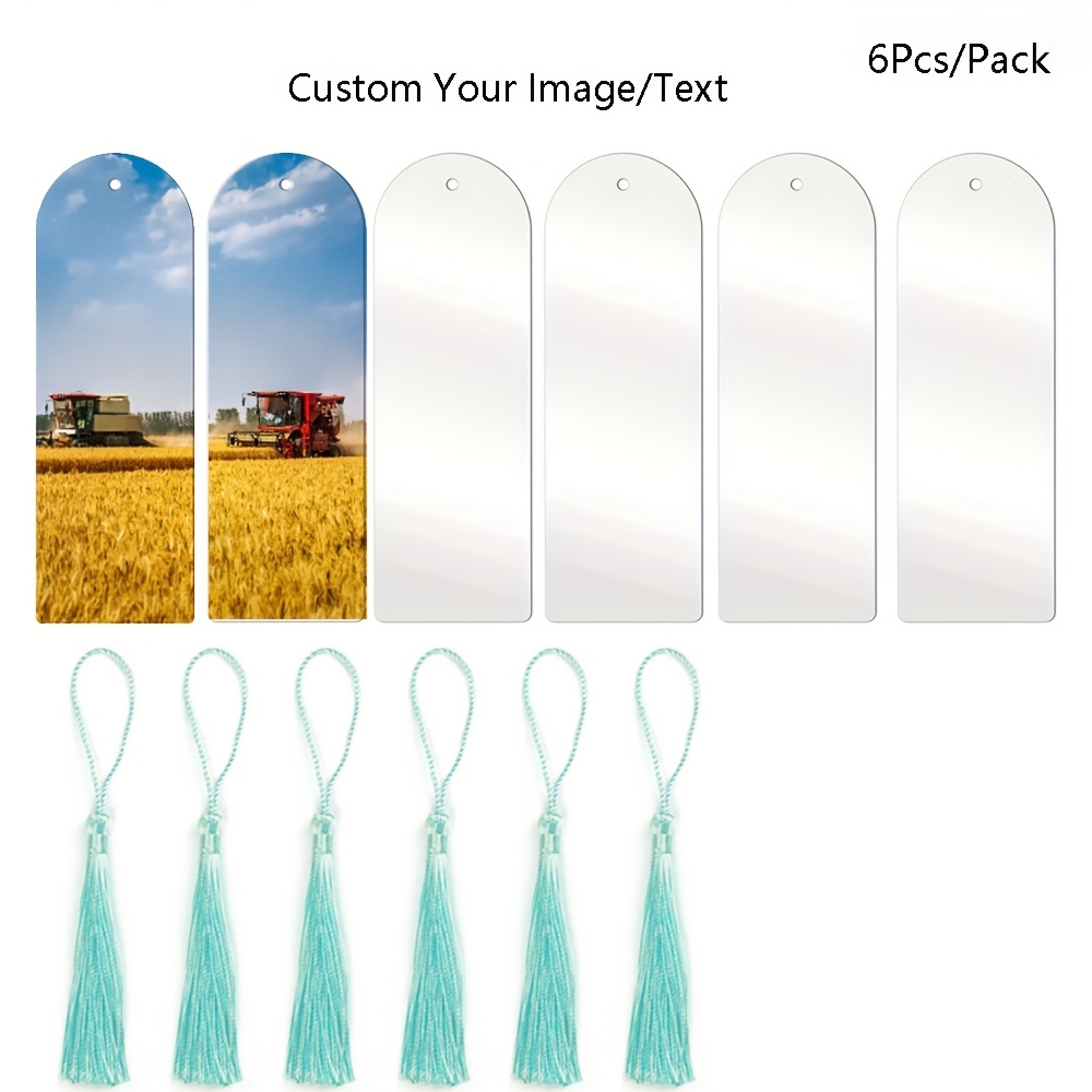 TEMU 6pcs/10pcs Personalized Custom Metal Aluminum Sheet Bookmark With Tassel Diy Picture Text Double-sided Printing Decoration Bookmark Holiday Gift