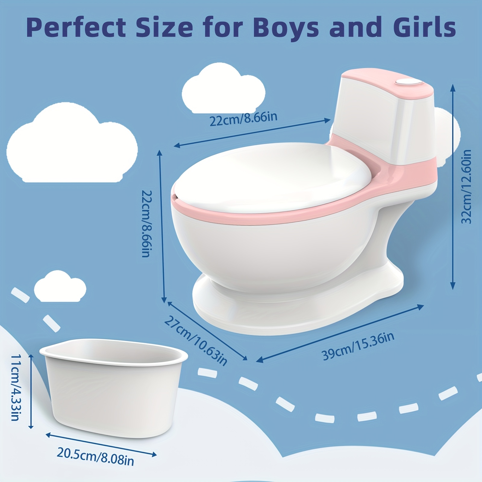 Veliki WC za djecu s dječjim WC sjedalom i poklopcem - Realistični WC za dječake i djevojčice, mekani i izdržljivi plastični WC za samostalno učenje korištenja WC-a, roza/za dječake i djevojčice 3+ godine