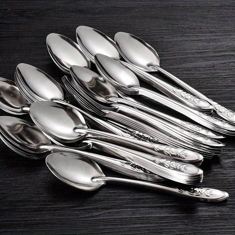 TEMU 10/ 20stainless Steel Dessert Spoons, Elegant Design, Long-handled Ice Cream And Watermelon Spoons, Kitchen Utensils, Stainless Steel Spoons,