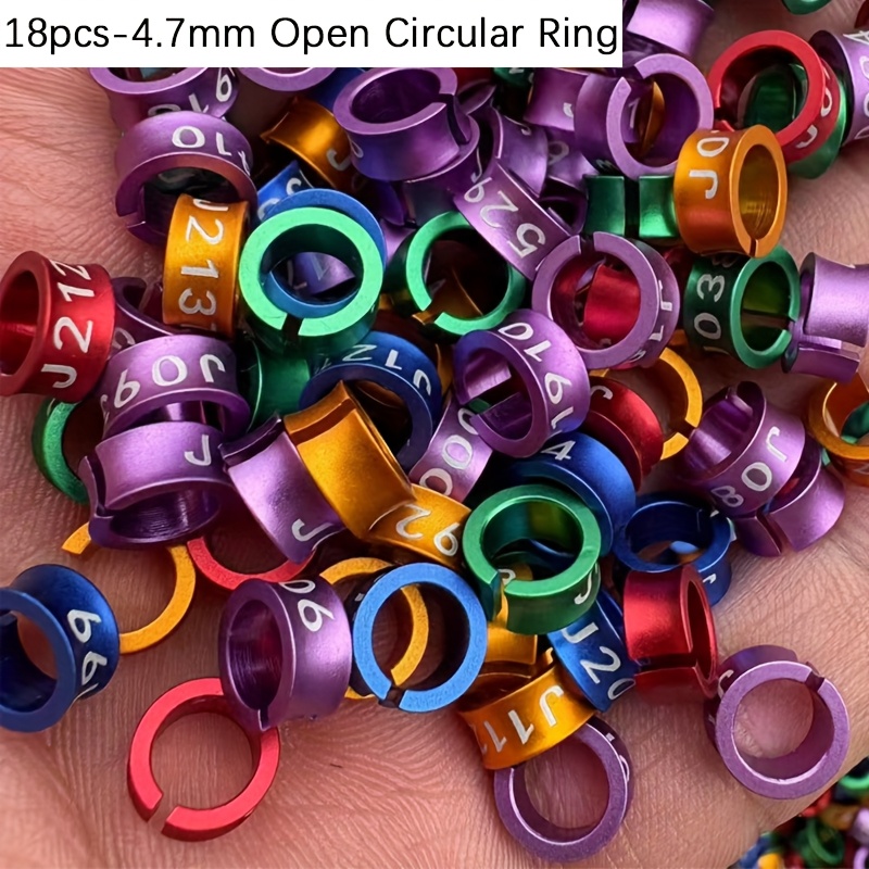 TEMU 18pcs/pack 4.7mm/5mm/7mm Aluminum Alloy Bird Leg Rings, Multicolor Identification Foot Bands For Pigeons, Parakeets, , Cockatiels, Lightweight