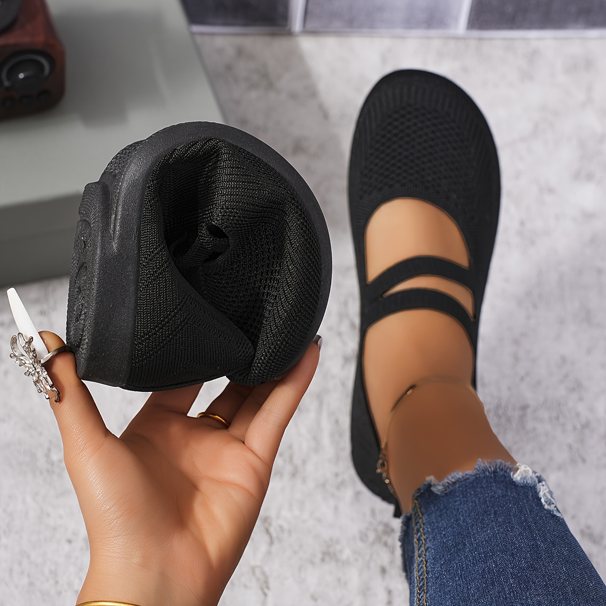 Image of Lightweight Breathable Women's Slip-on Sneakers - Casual Black Knitted Fabric Walking Shoes, Comfortable Insoles And Durable, Round Toe Design, Suitable For Casual Wear, Women's Sneakers, Women Shoes