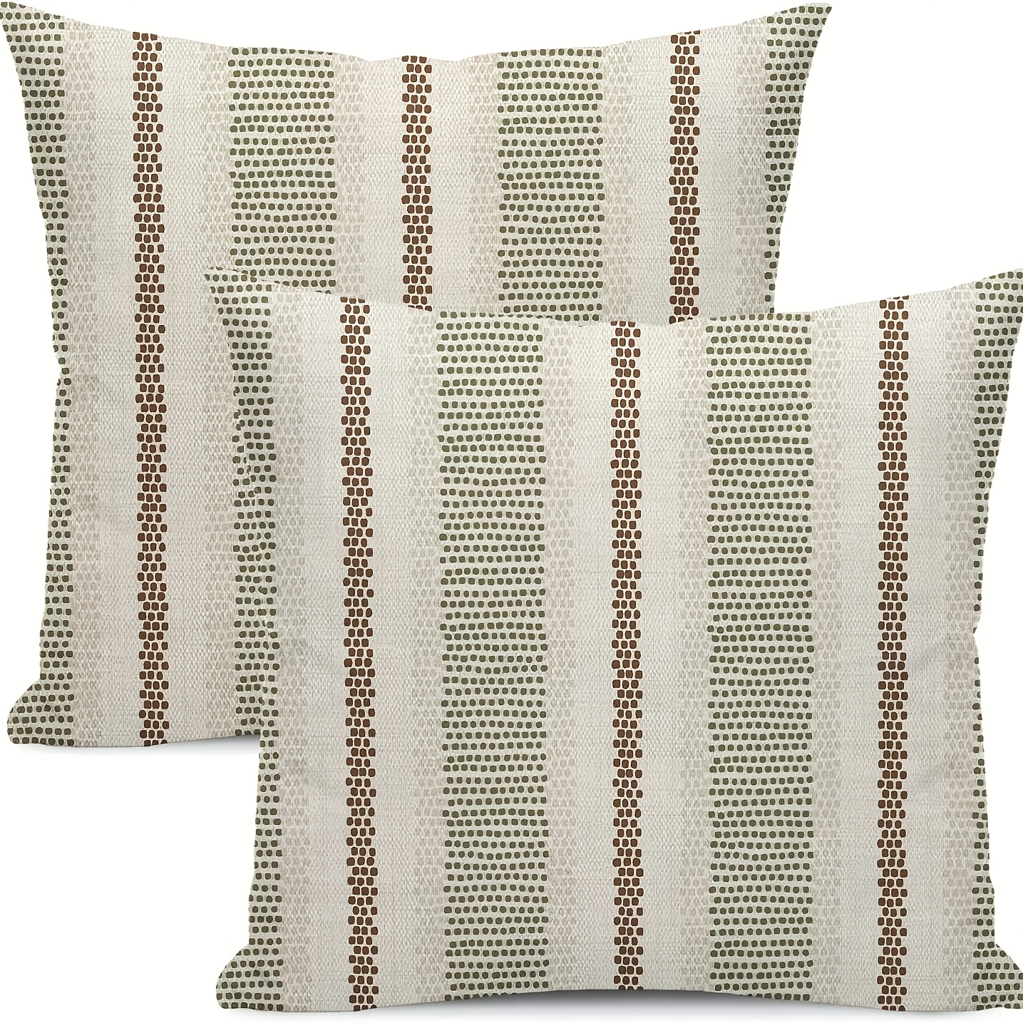 TEMU Juego de 2 fundas de almohada a rayas verdes y marrones estilo ratón, estilo bohemio, fundas de almohada decorativas abstractas modernas para
